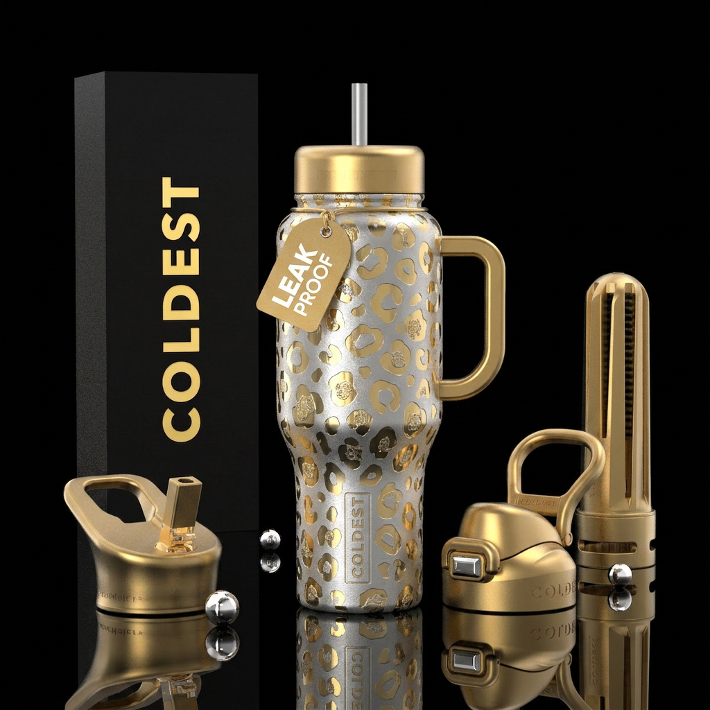 Leopard silver and gold water bottle design