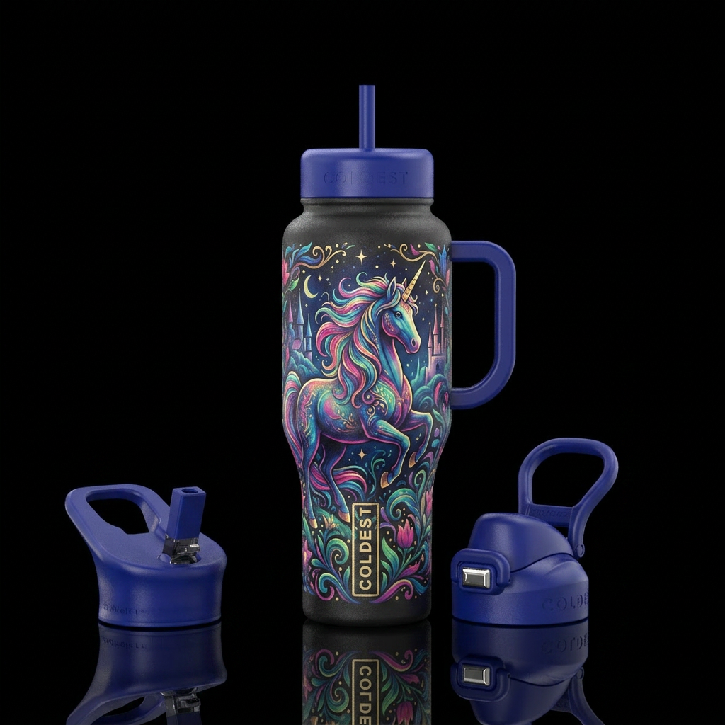 fairy tale, wild horse water bottle design