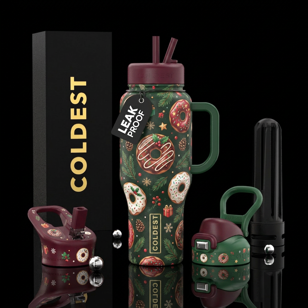 donut, christmas water bottle design