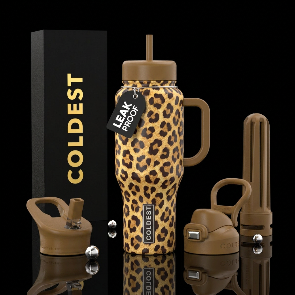 Leopard print colors water bottle design