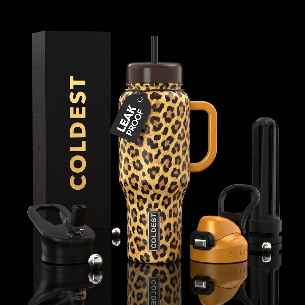 Leopard print colors water bottle design