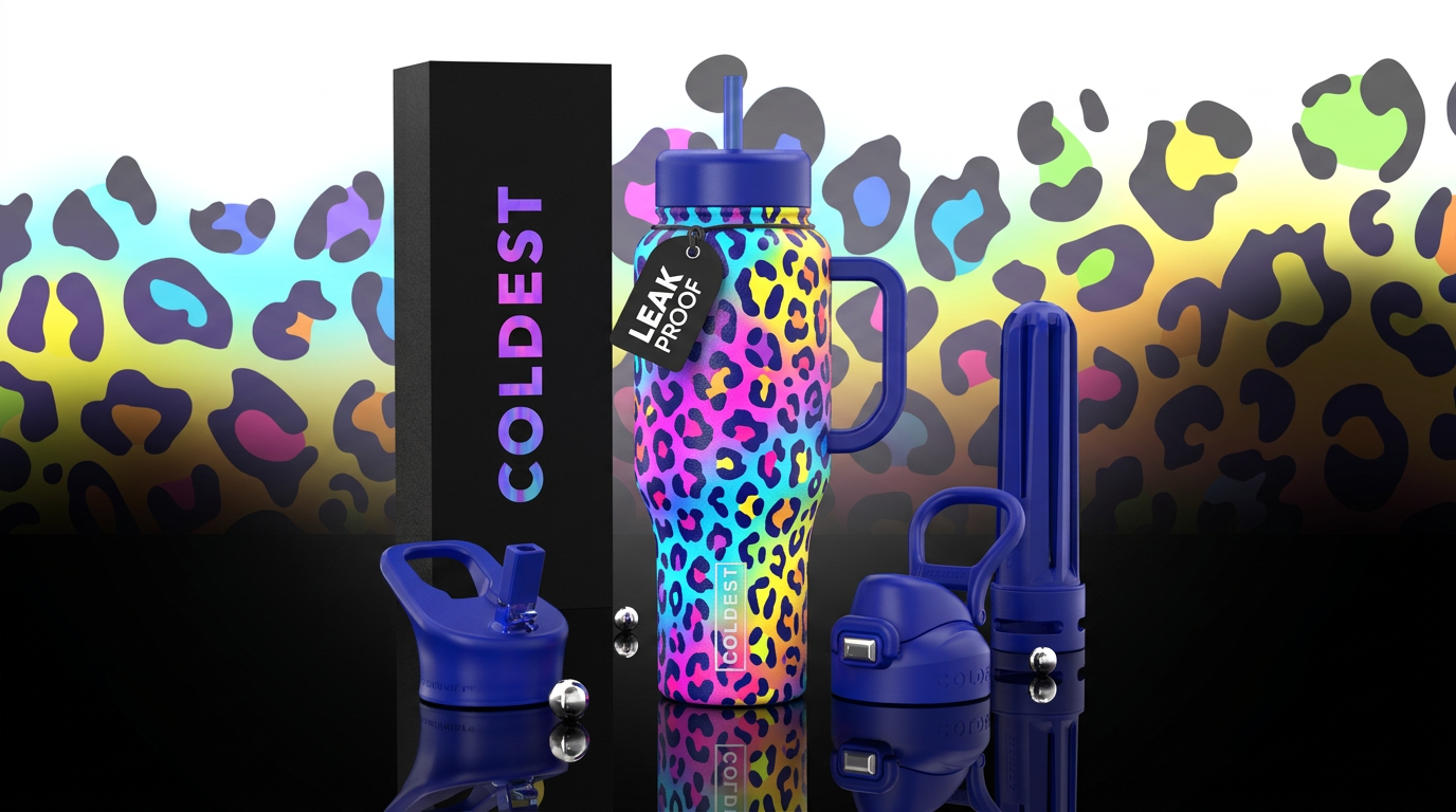 Leopard print colorful water bottle design