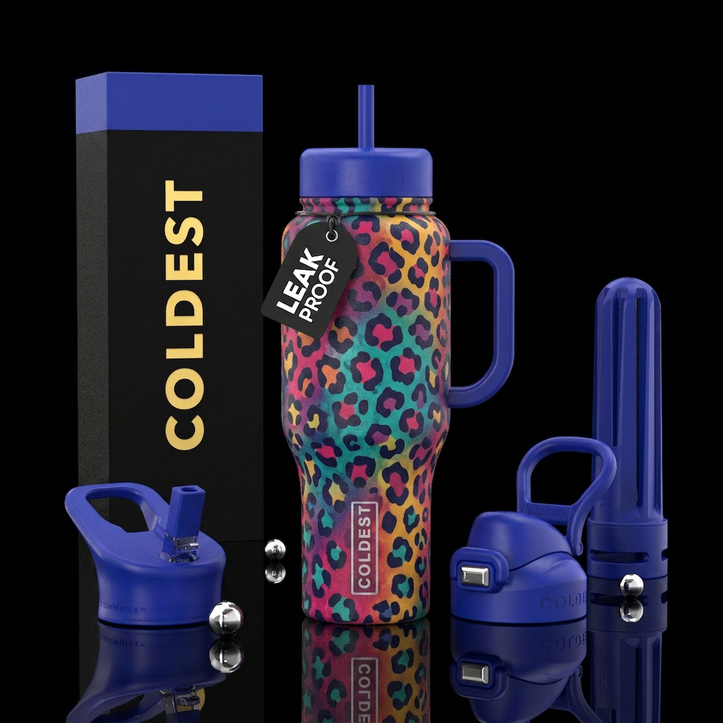 Leopard print colorful water bottle design