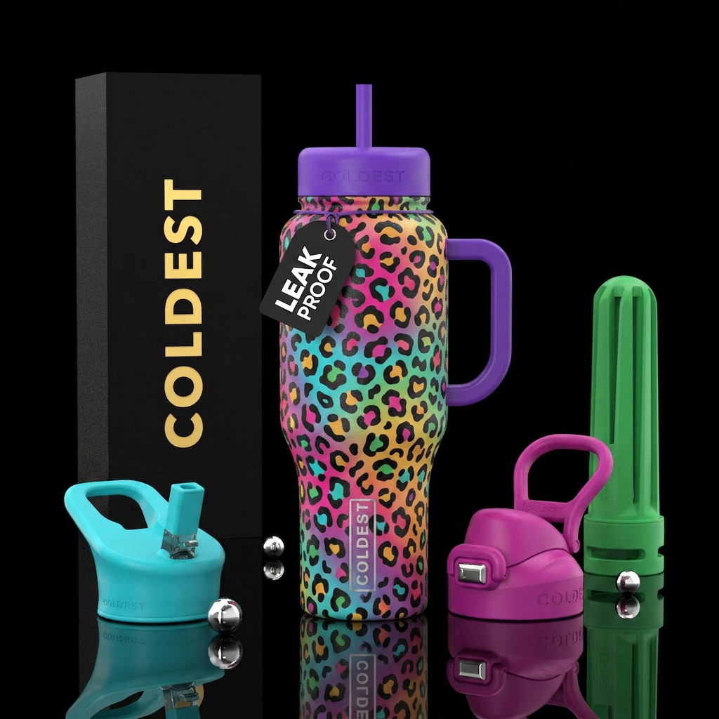 Leopard print colorful water bottle design