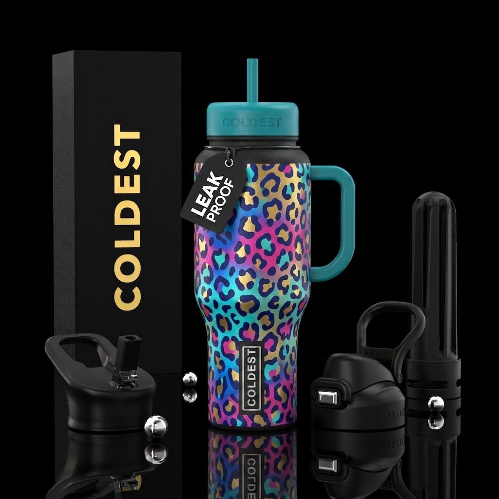Leopard print colorful water bottle design