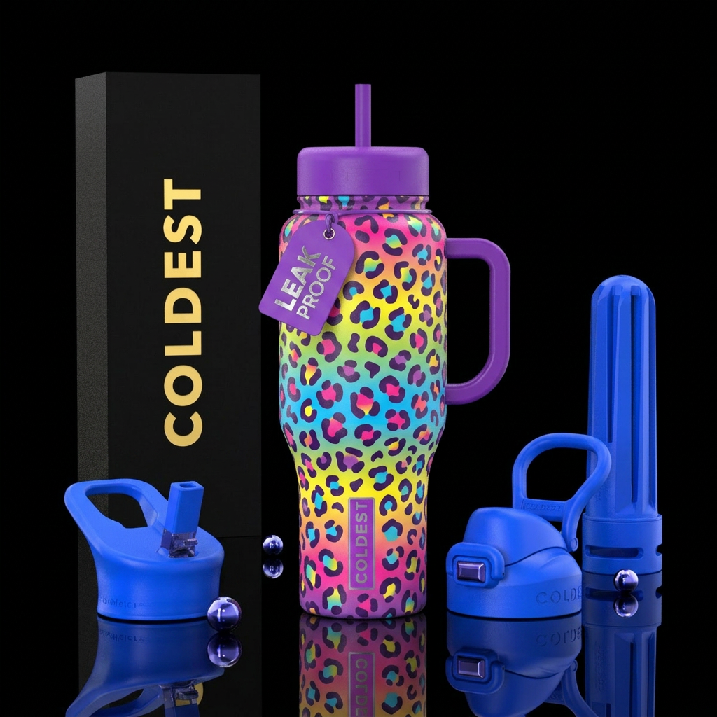 Leopard print Lisa frank water bottle design