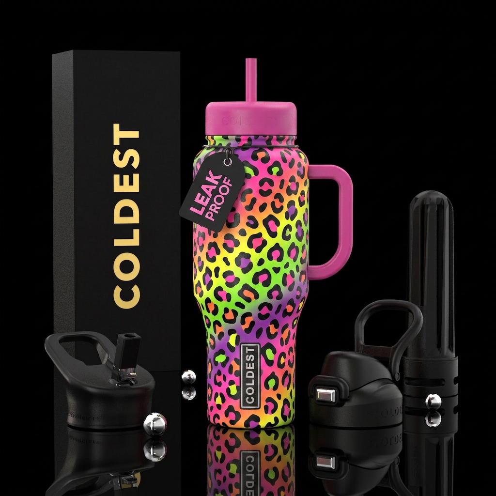 Leopard print Lisa frank water bottle design