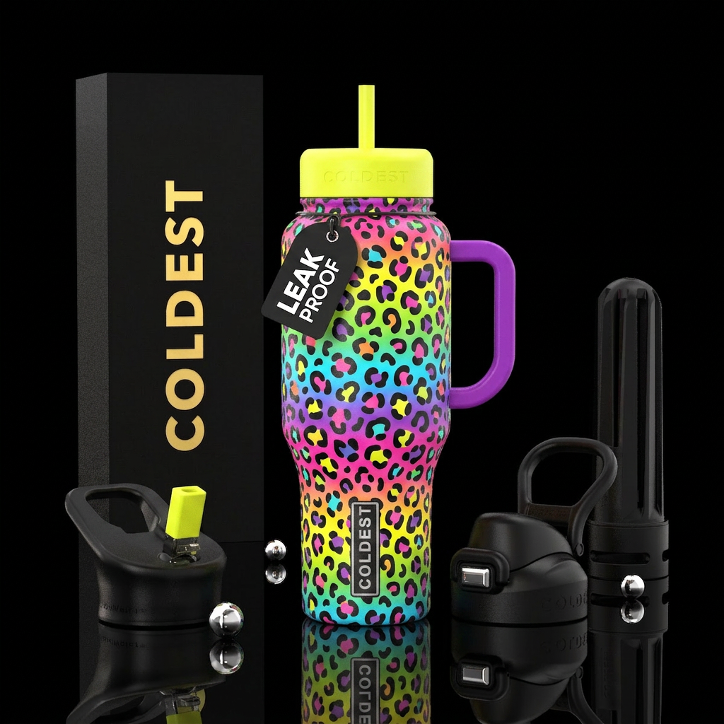 Leopard print Lisa frank water bottle design