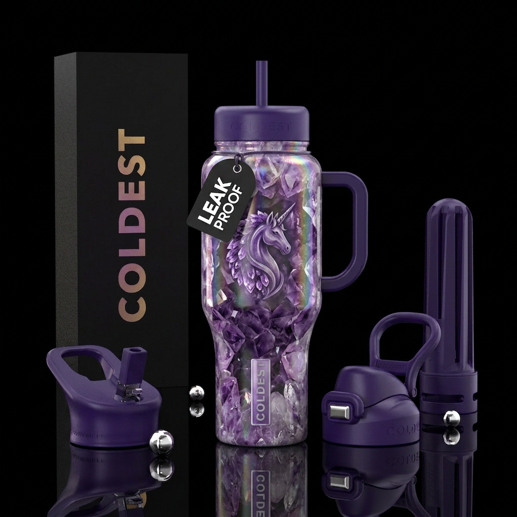amethyst, unicorn water bottle design