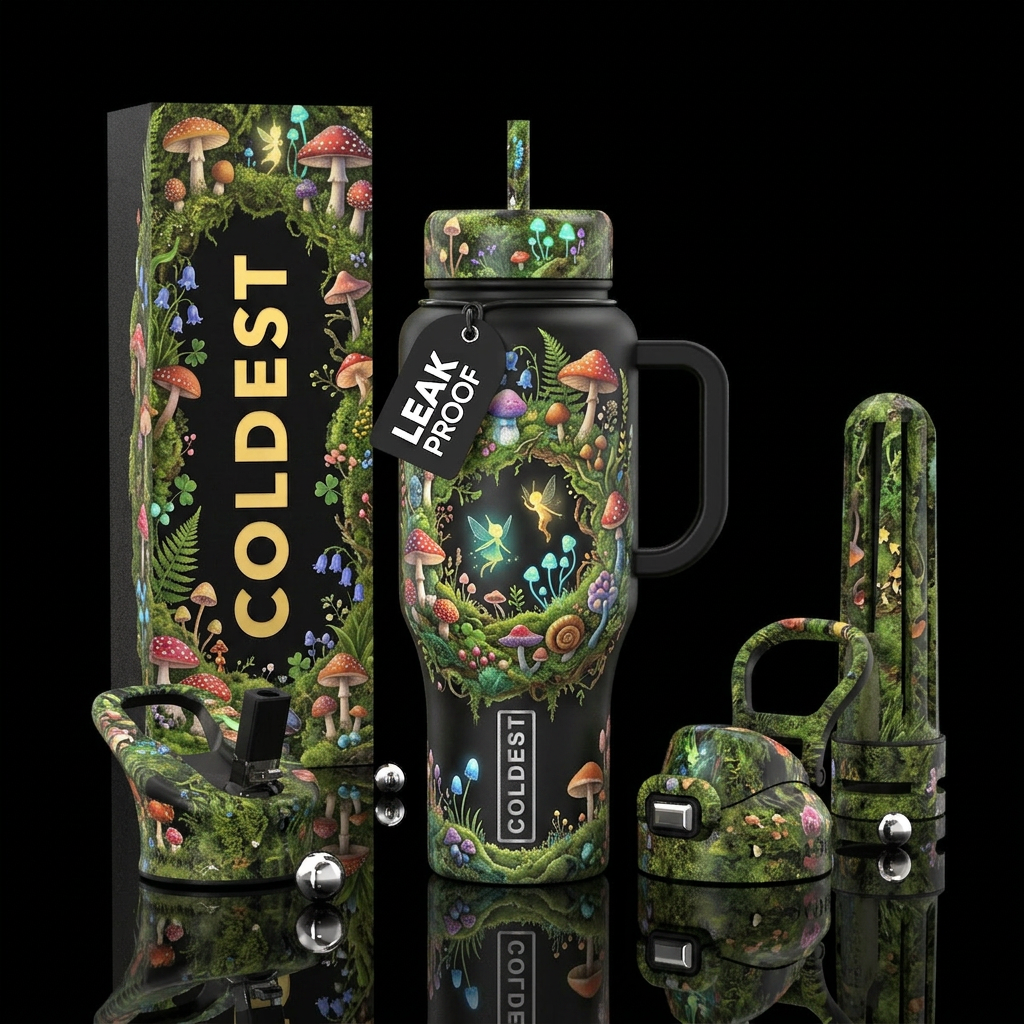 fairy ring, whimsical water bottle design