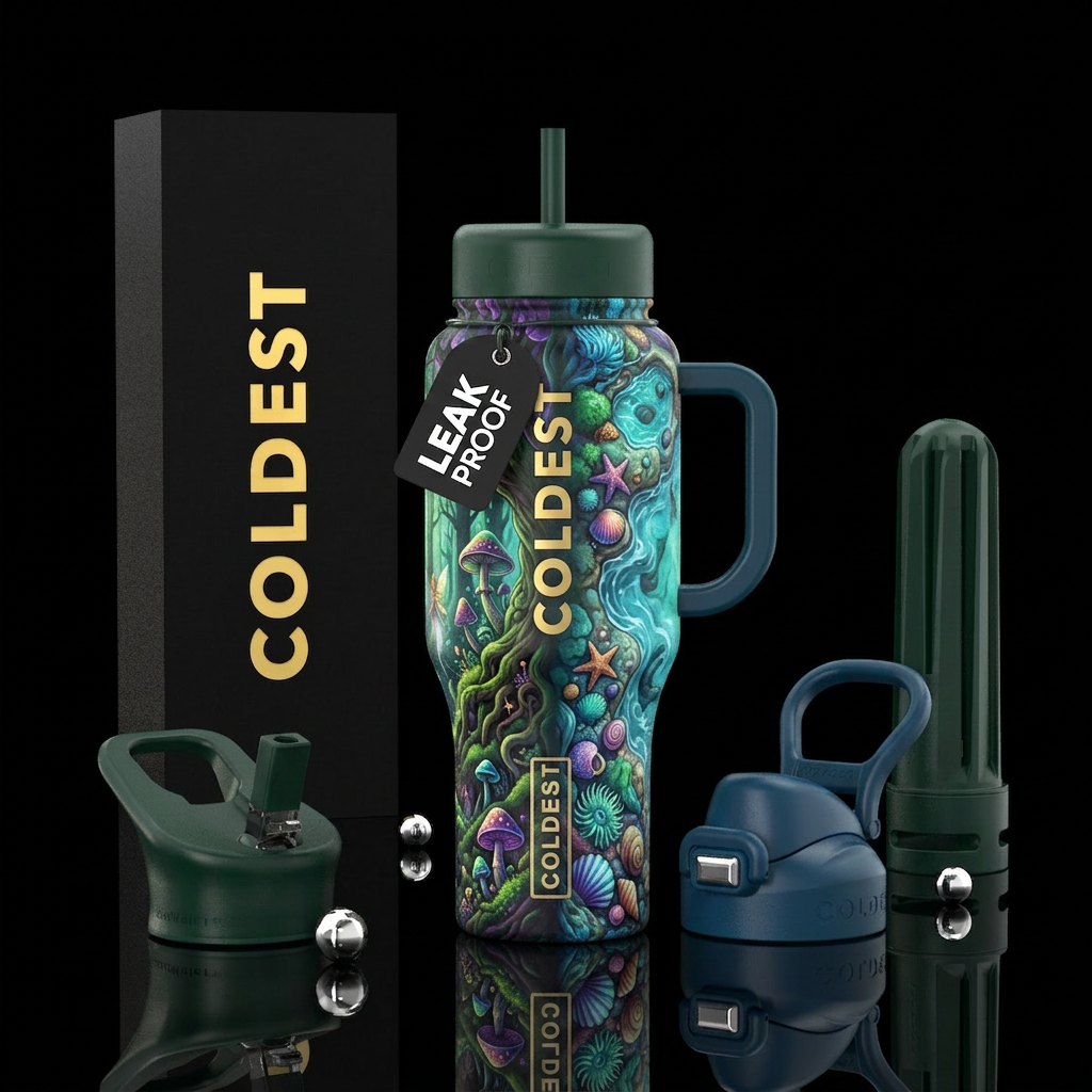 enchanted woods, tide pools water bottle design