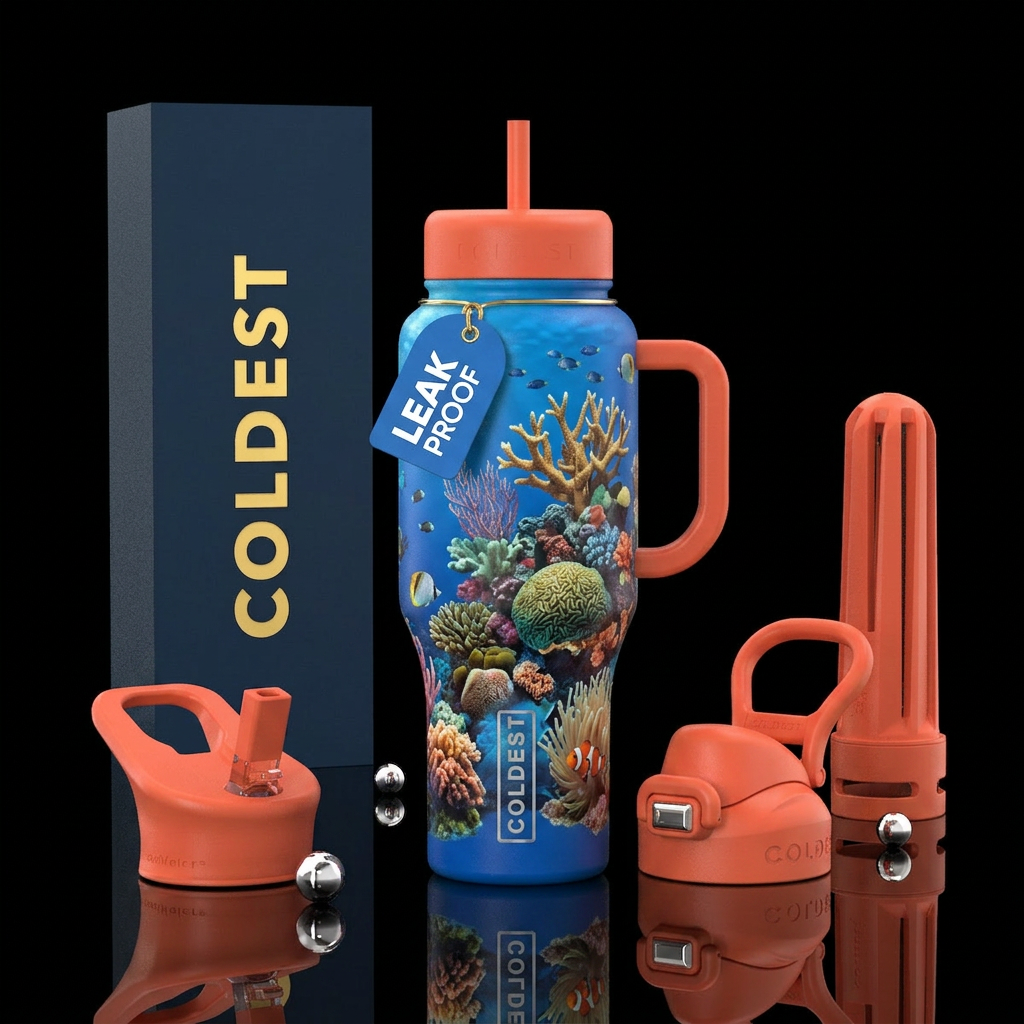 Coral reef with blue background water bottle design