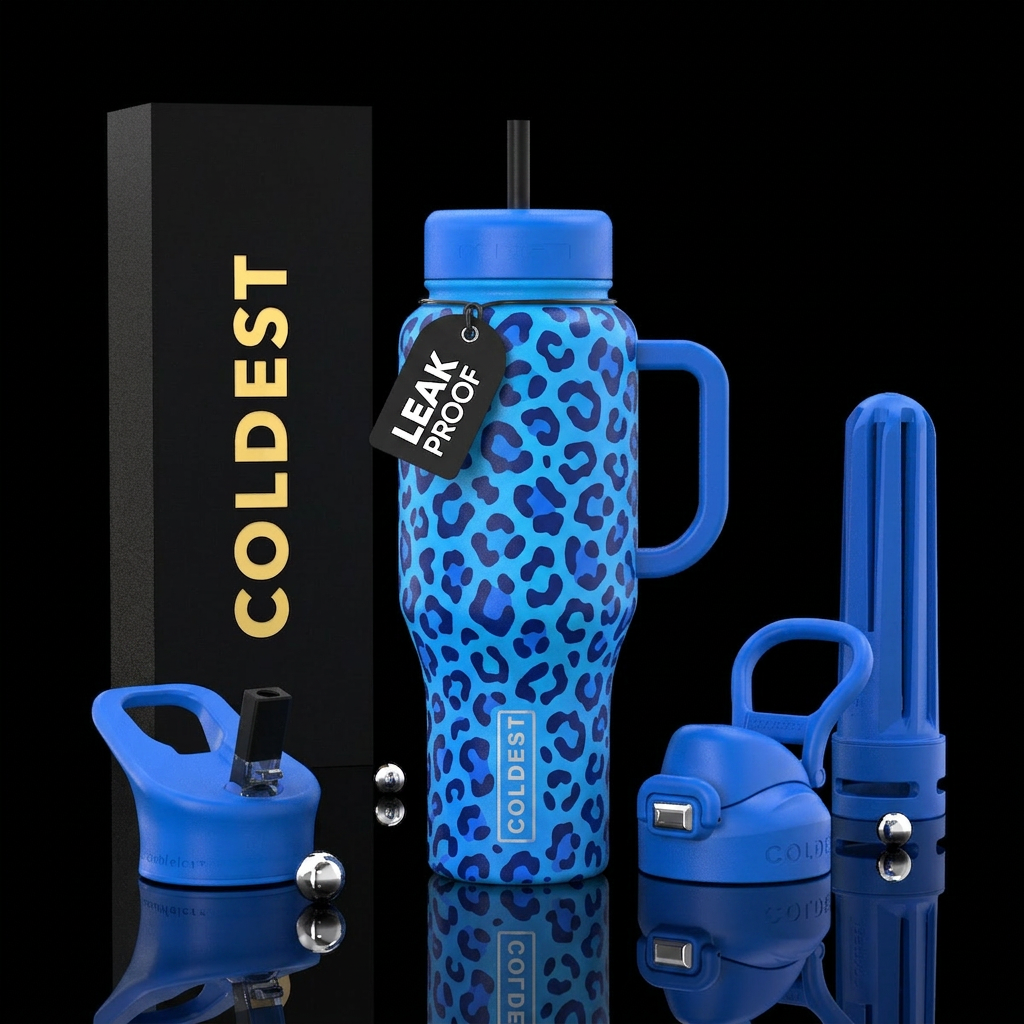 Leopard blue water bottle design