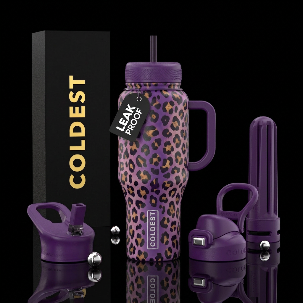 Leopard purple water bottle design