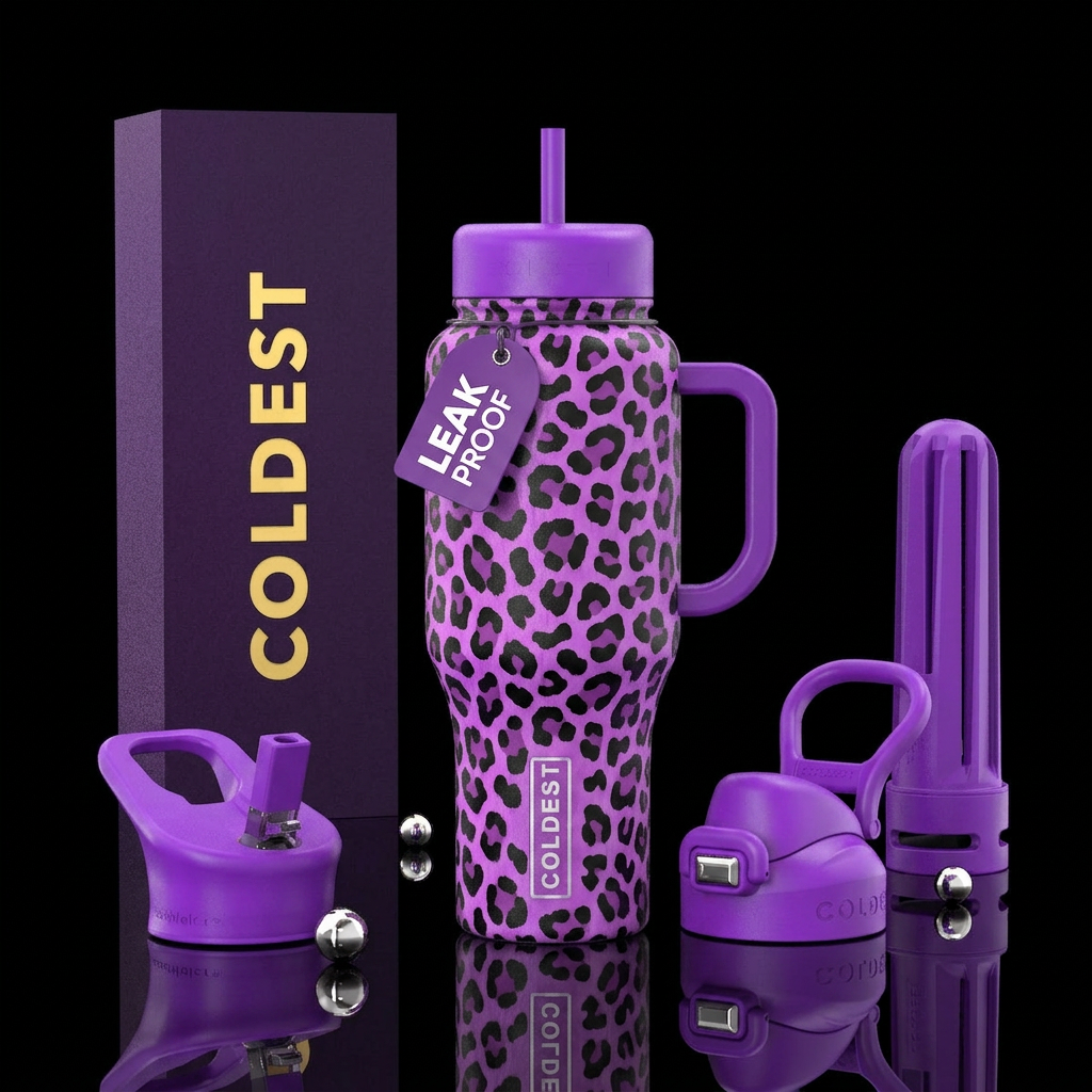 Leopard purple water bottle design