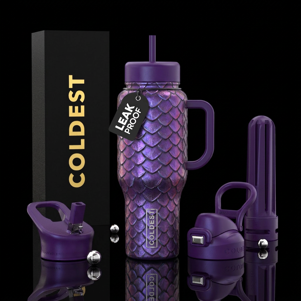 Dragon scales purple water bottle design