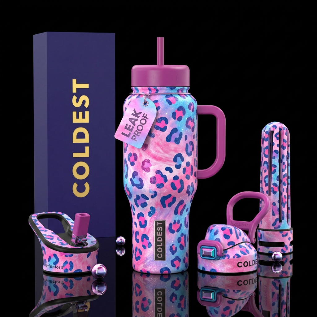 Leopard cotton candy water bottle design