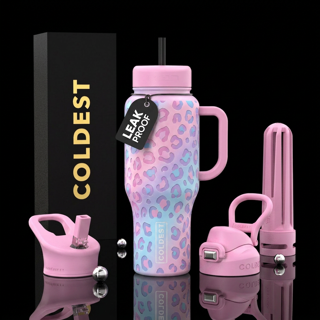 Leopard cotton candy water bottle design