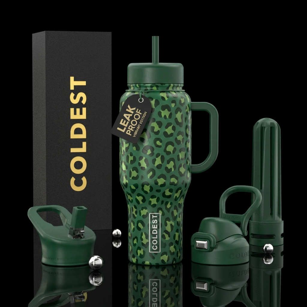 Leopard green water bottle design