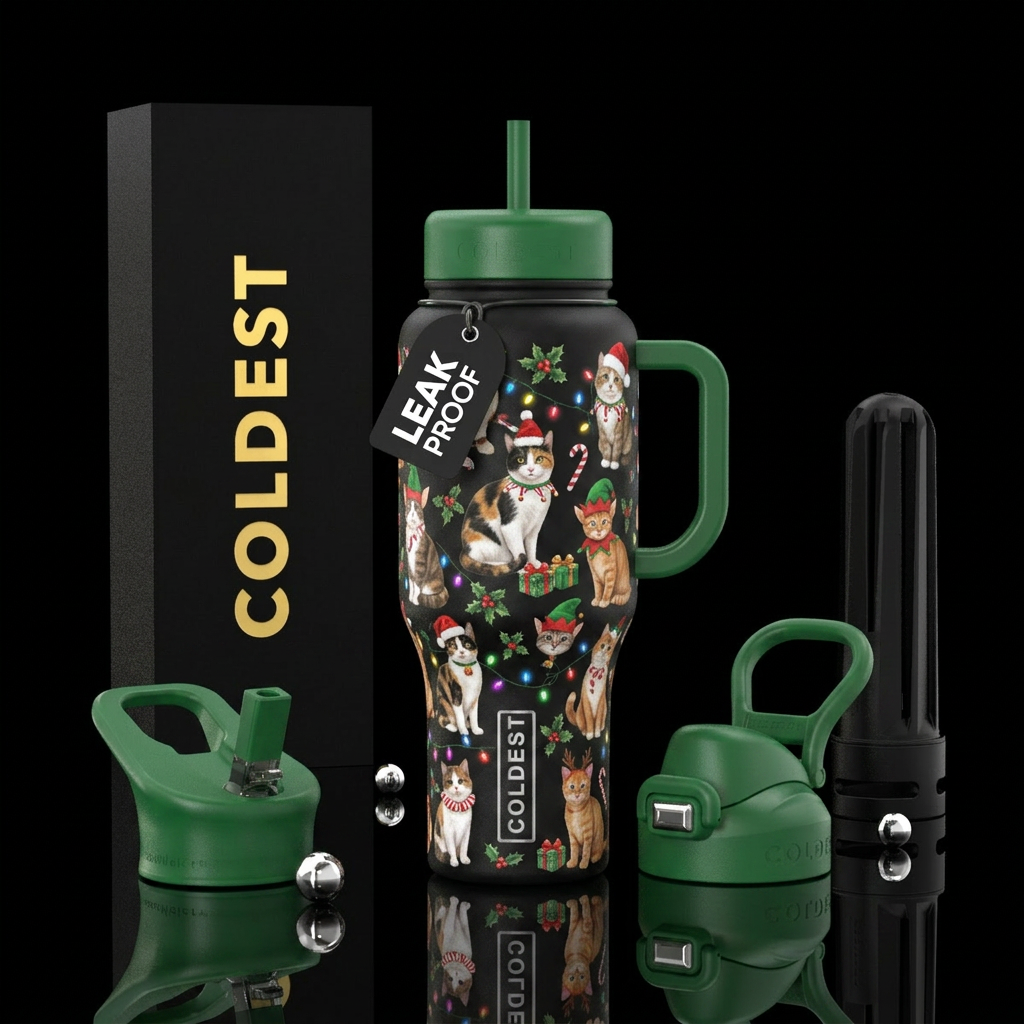 christmas cats water bottle design