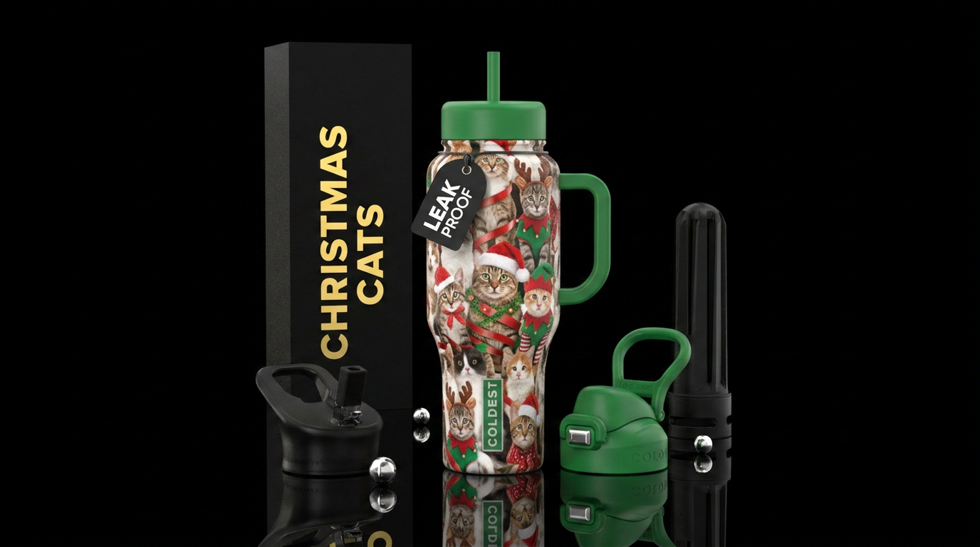 christmas cats water bottle design