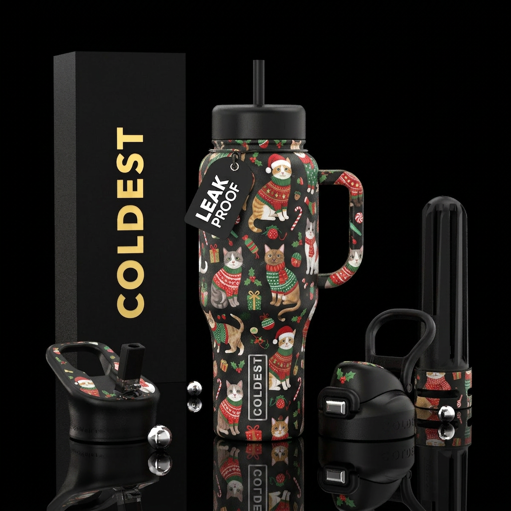 christmas cats water bottle design