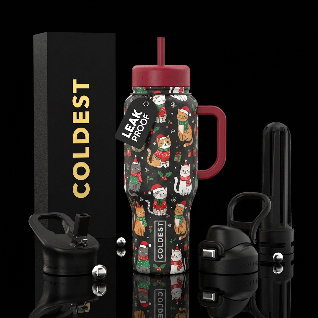 christmas cats water bottle design