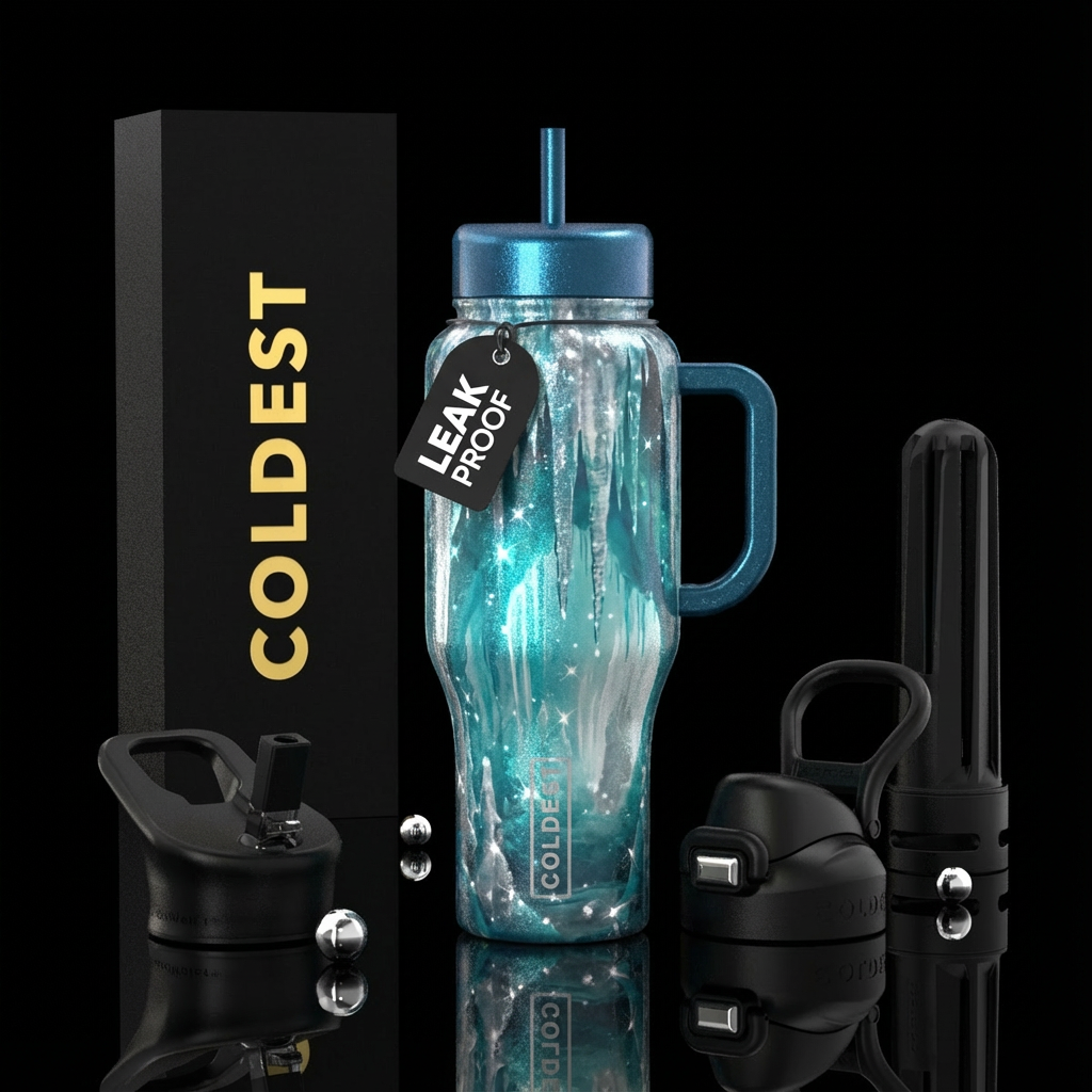Giant icicle cave and glimmery sparkles water bottle design
