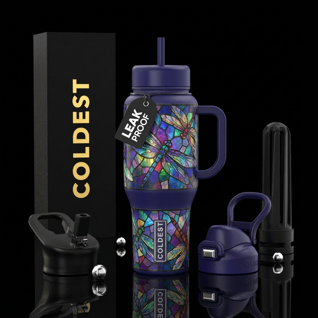 Stained glass Dragonfly water bottle design