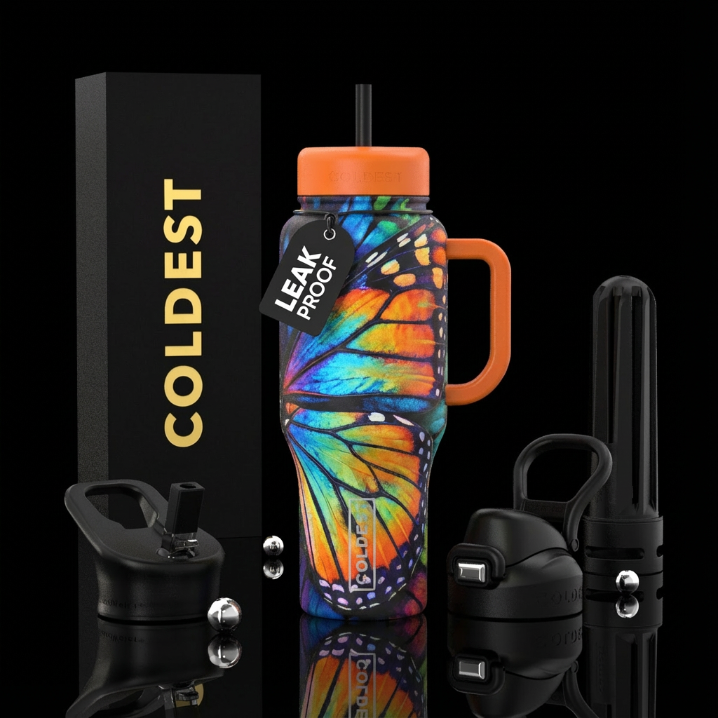 Colorful butterfly wings patterns water bottle design