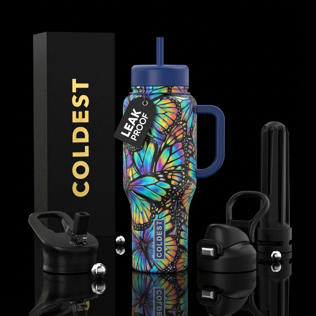 Colorful butterfly wings patterns water bottle design