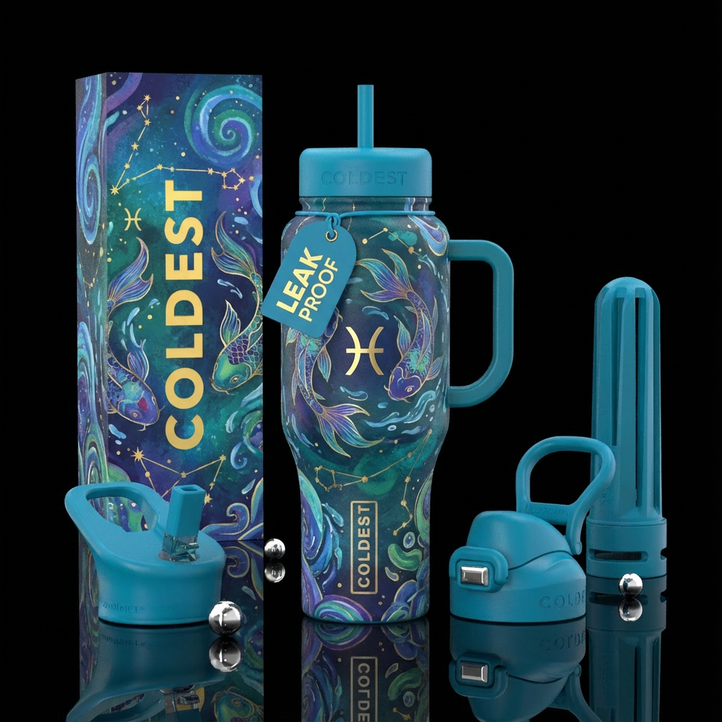Pisces bottle with pisces symbology water bottle design
