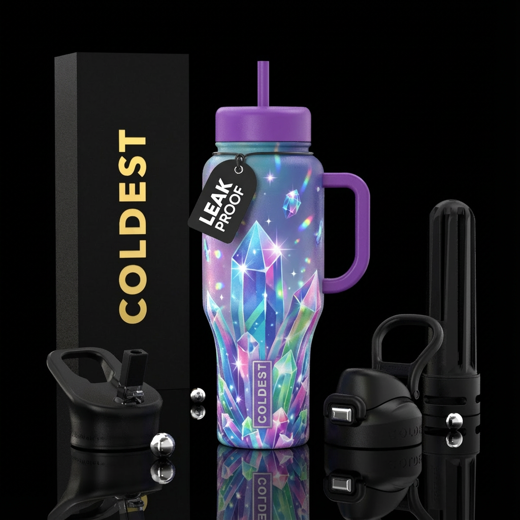 Large crystal structures with sparkly glimmers flo... water bottle design