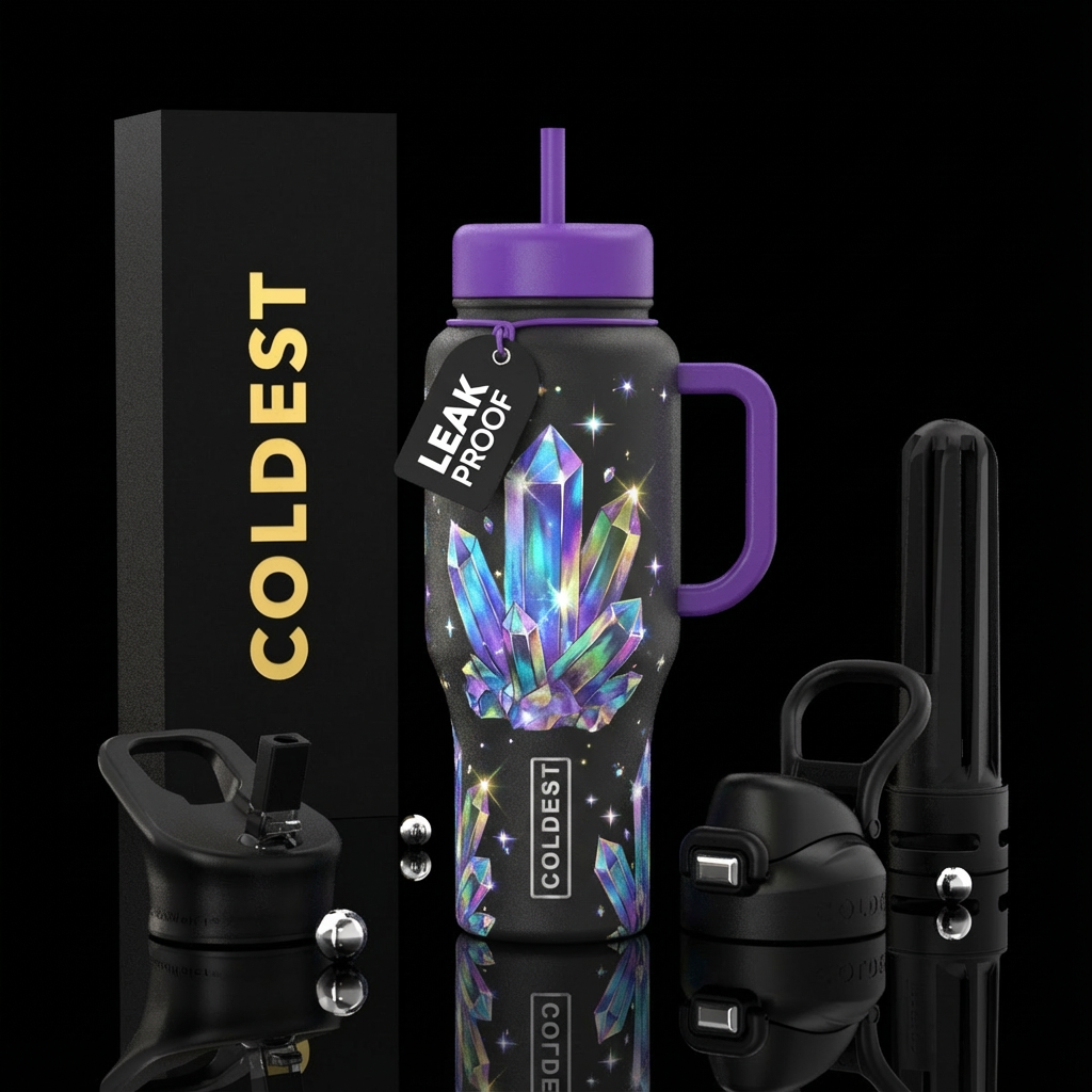 Large crystal structures with sparkly glimmers flo... water bottle design