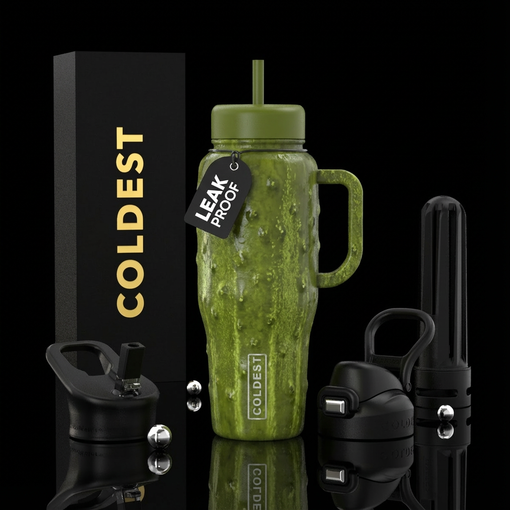 The whole bottle looks like a giant pickle water bottle design