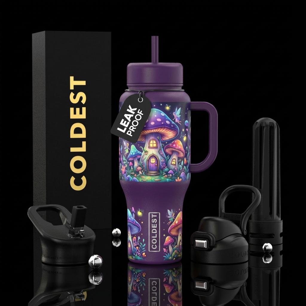Magical Fairy mushroom house water bottle design