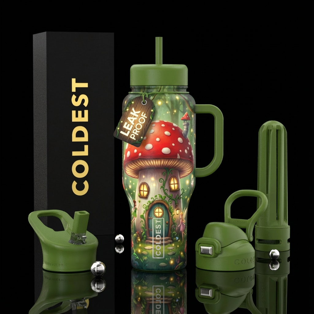 Magical Fairy mushroom house water bottle design