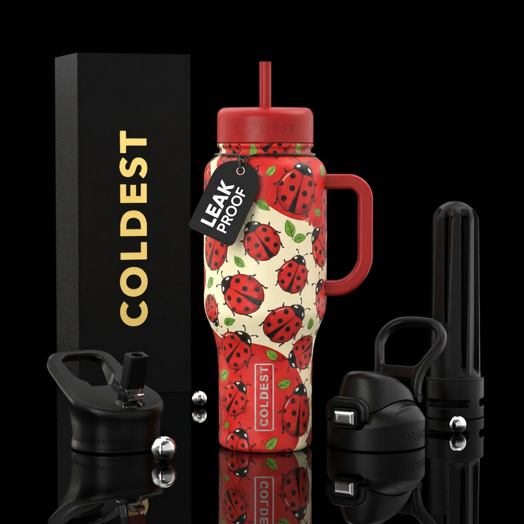 Ladybug print water bottle design