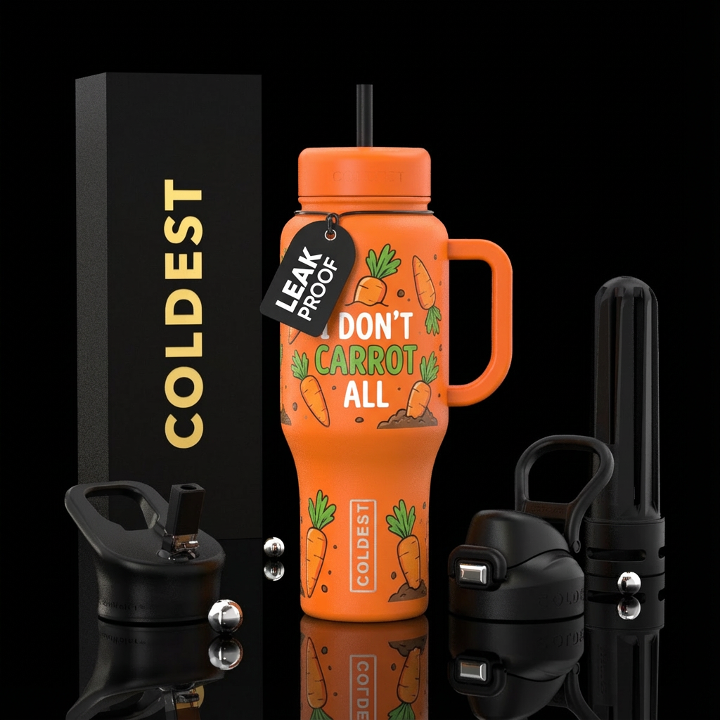 "I don't carrot all" carrot cup water bottle design
