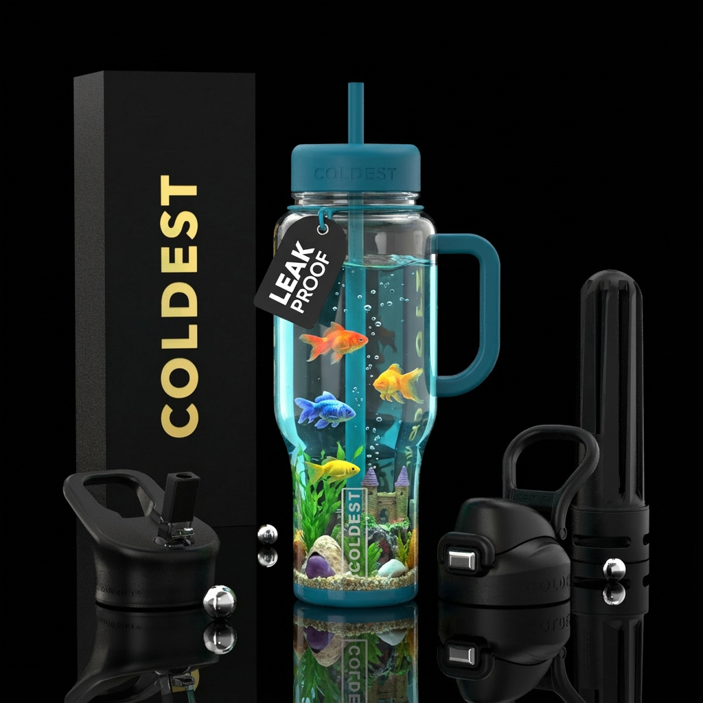 Make the whole bottle look like a fish bowl water bottle design