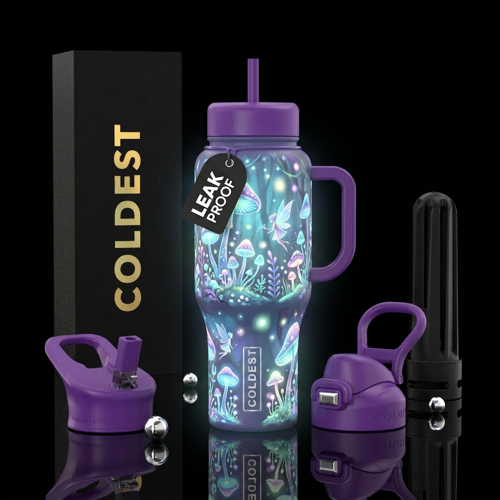Glow in the dark mushroom fairy design magickal bi... water bottle design