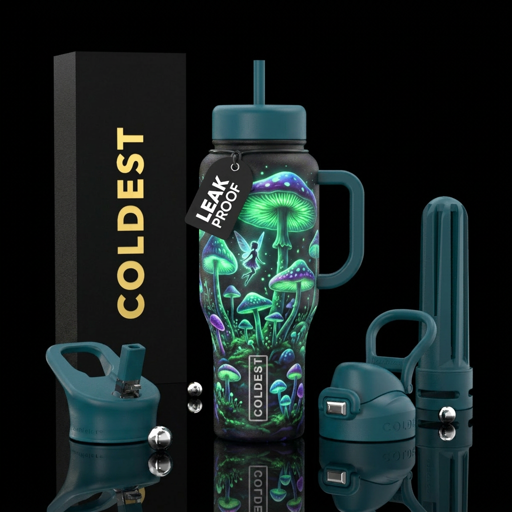 Glow in the dark mushroom fairy design magickal bi... water bottle design