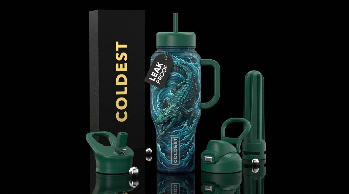 Crocodile thrashing water bottle design