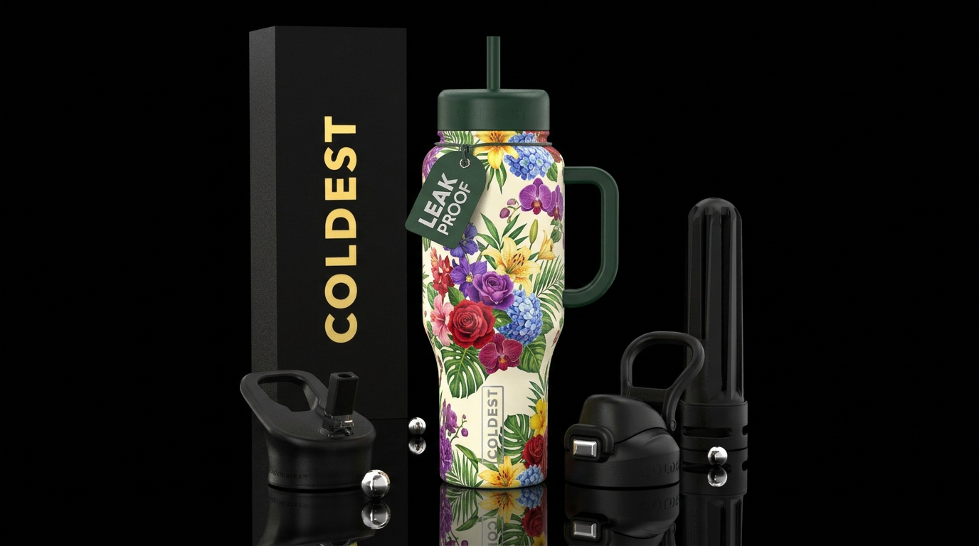 Realistic Botanical garden with high color profile... water bottle design