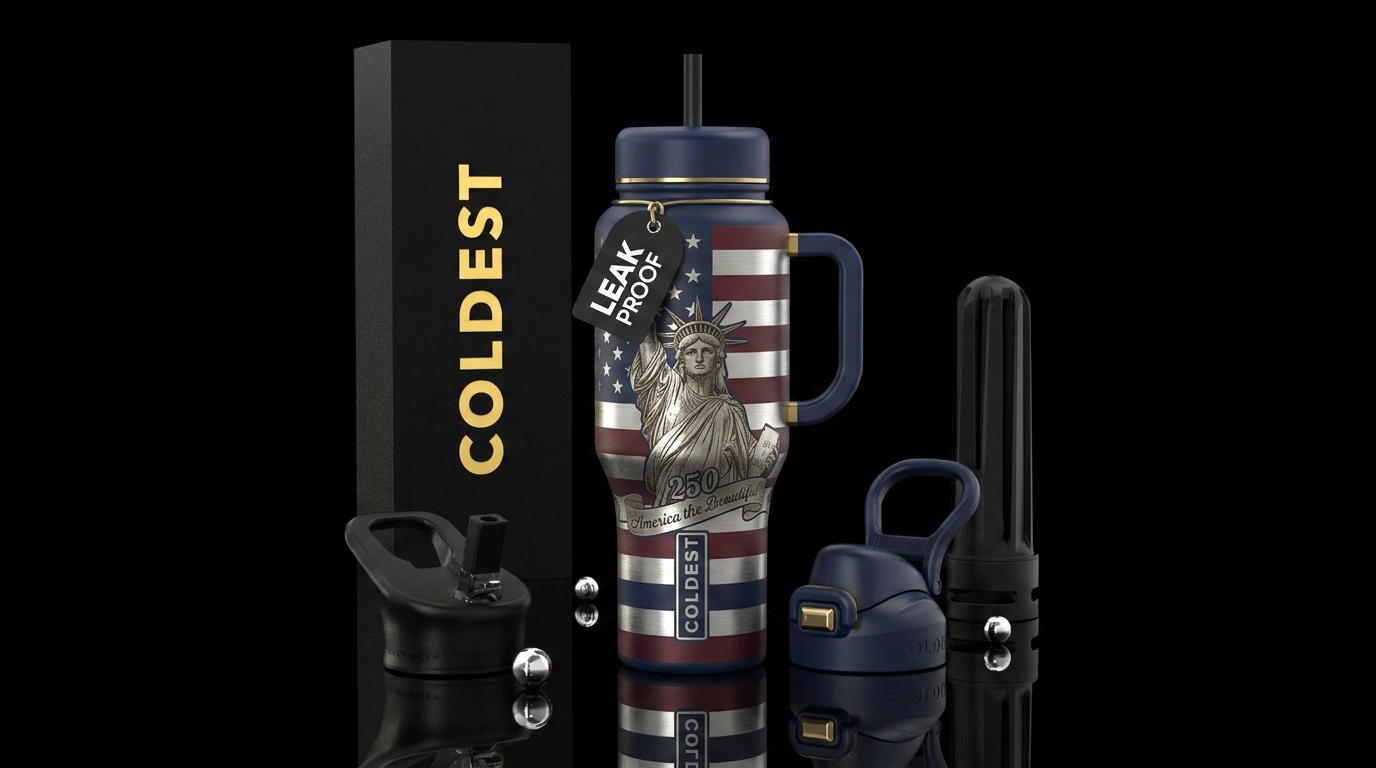 America's 250th patriotic with statue of liberty water bottle design