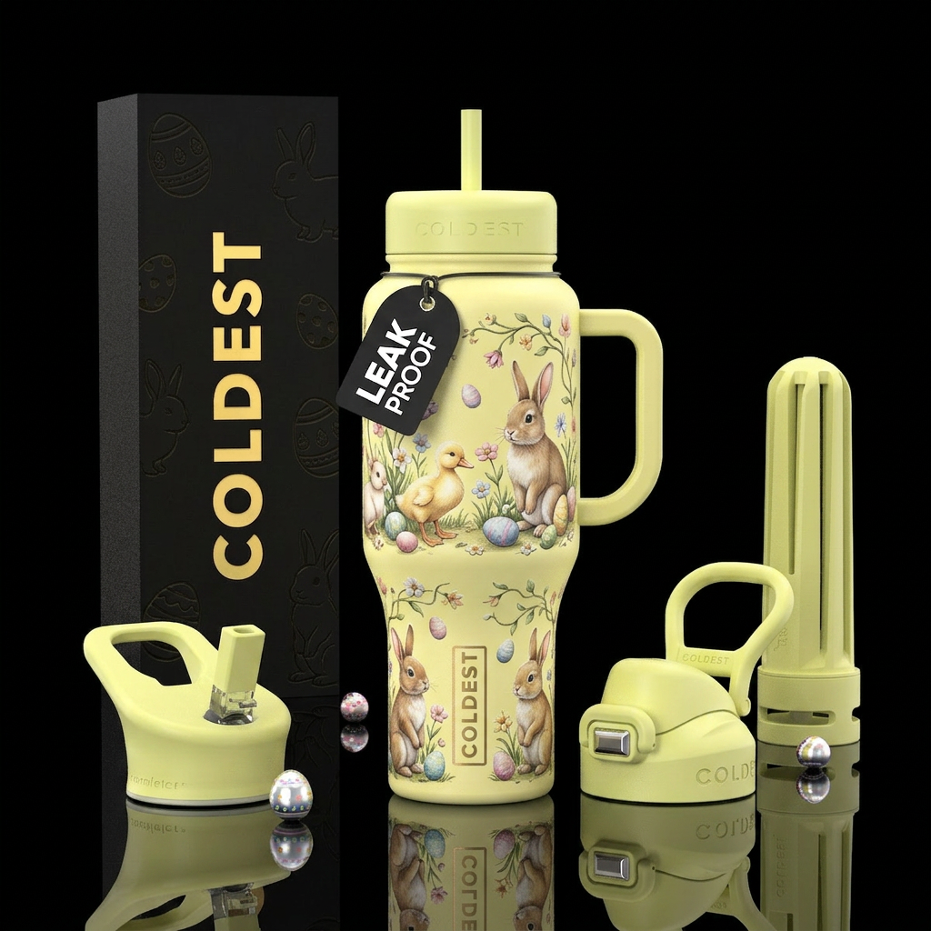 Easter bunny, baby ducks water bottle design