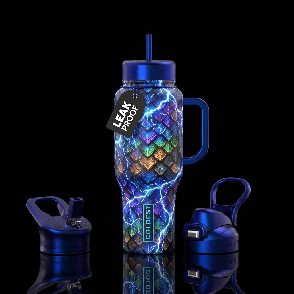Dragon scales charged with lightning water bottle design