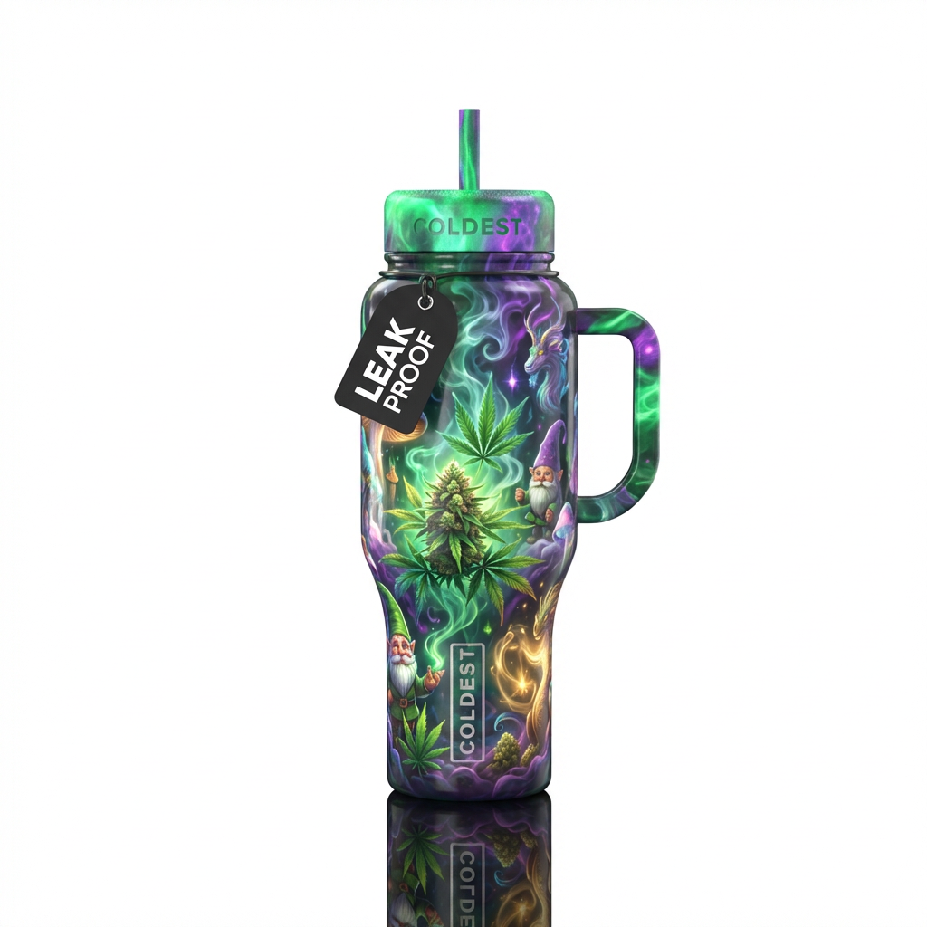 smoke, weed, gnome, mythical, realistical, glowie,... water bottle design