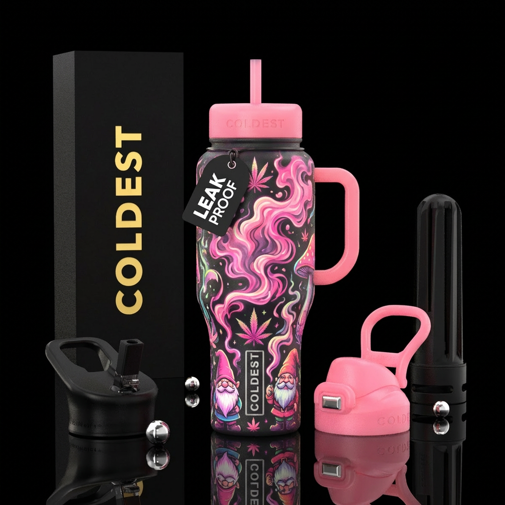Redbull smoke gnome weed pink, mythical glow in th... water bottle design