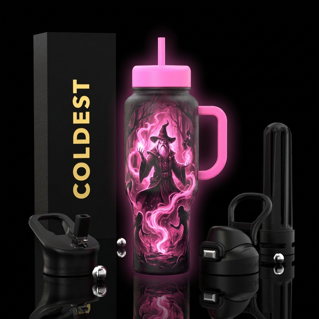 pink glow in the dark mythical, glowie, darkness, ... water bottle design